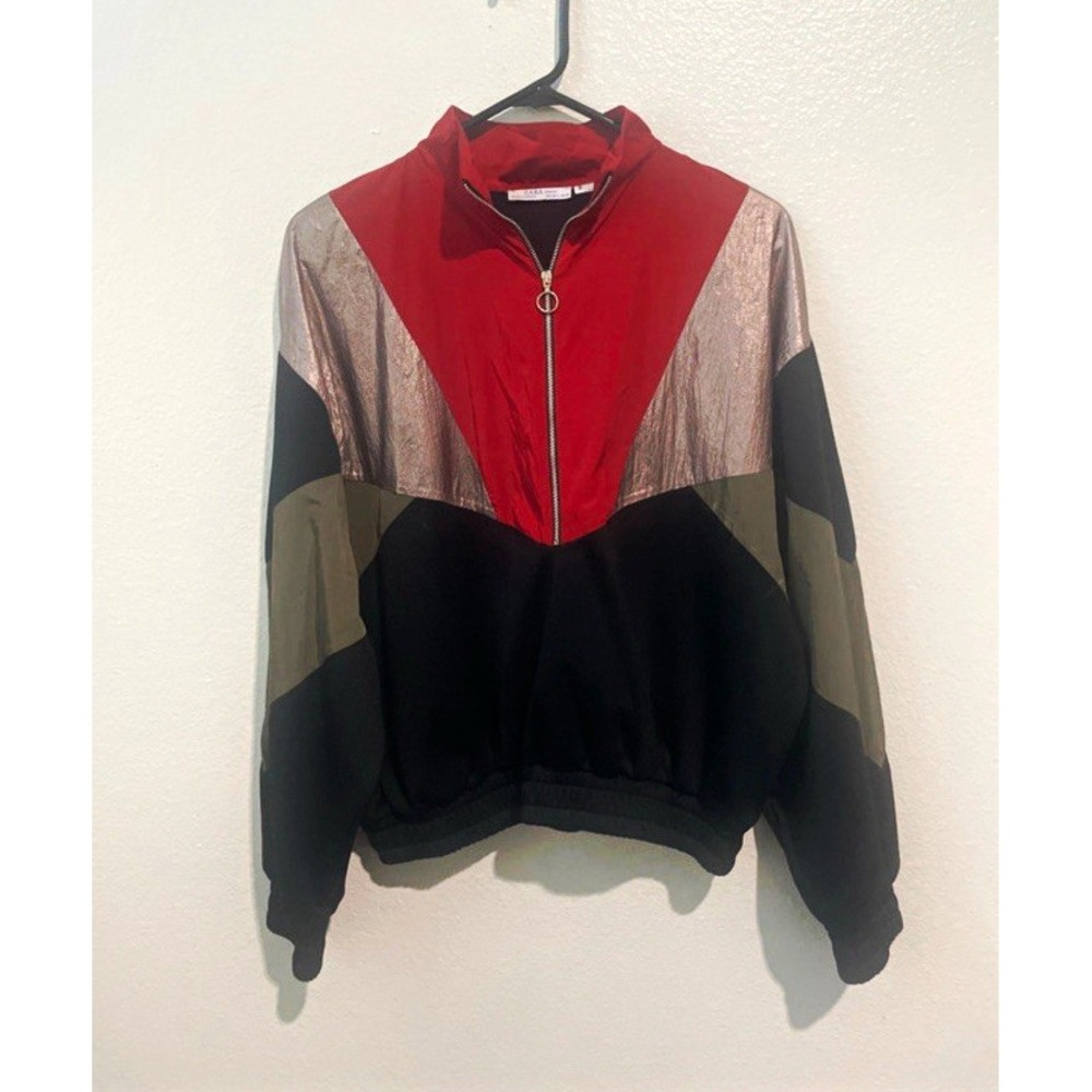 ZARA Women's Colorblock Windbreaker Jacket Full Zip Long Sleeve Short Size S